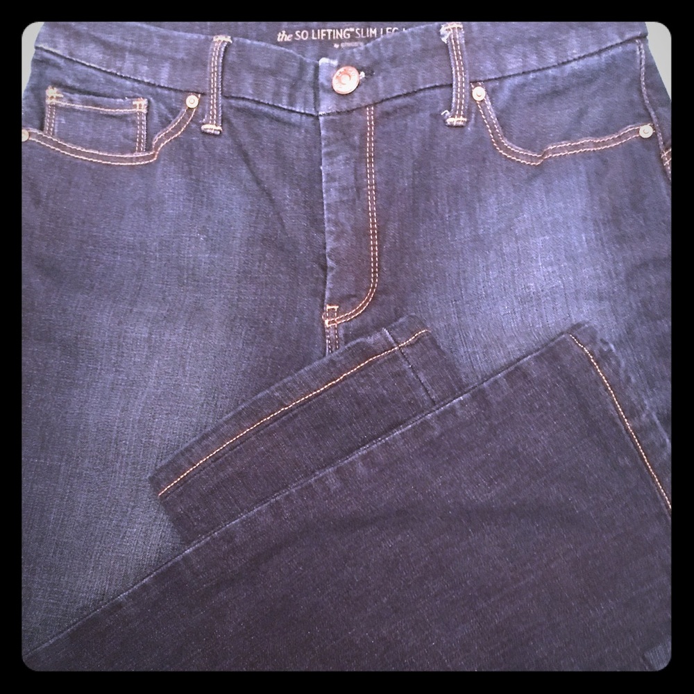 Chico’s dark wash jeans, mid rise , straight leg